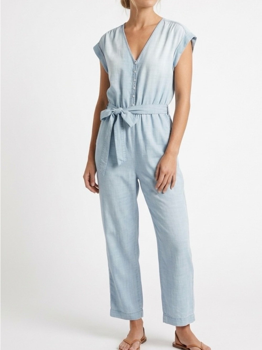Cloth & Stone Tencel Ombre Button Front Jumpsuit L Coastal Casual